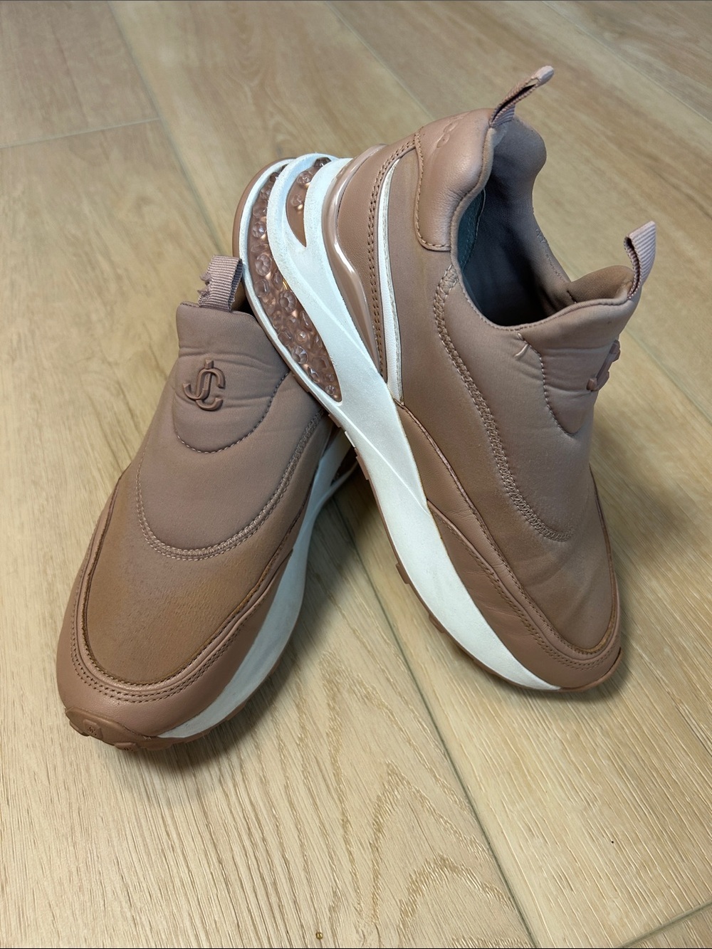 JIMMY CHOO Memphis nylon and leather slip-on sneakers Dusty Pink approx size 6
